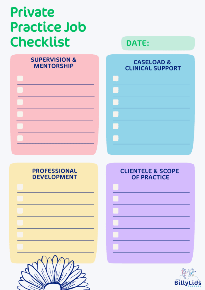 Private Practice Job Checklist